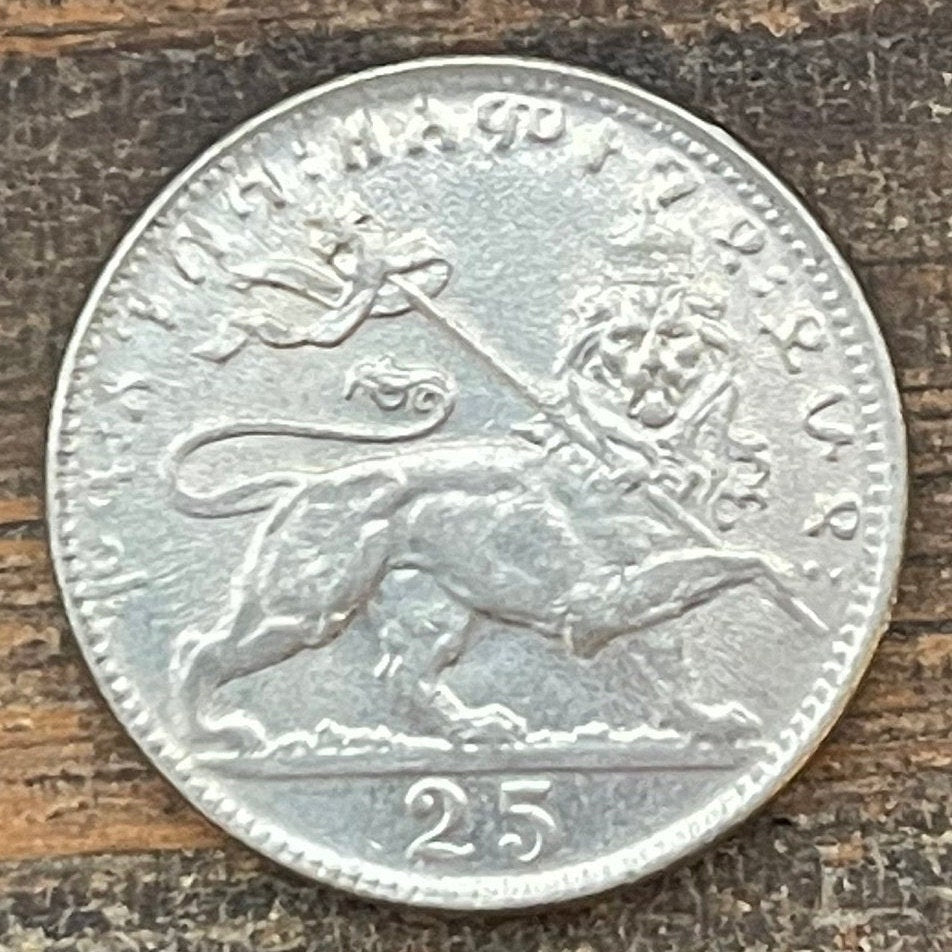 Lion of Judah & Emperor Haile Selassie 25 Matonas Ethiopia Authentic Coin Charm for Jewelry and Craft Making (1931) (Rastafarian) (Aslan)