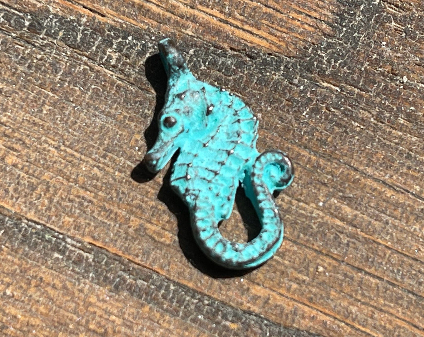 Seahorse copper charm or pendant (3D) –choose 1, 3 or 6 – green patina PREMIUM quality from Mykonos island, Greece – beach nautical sea life