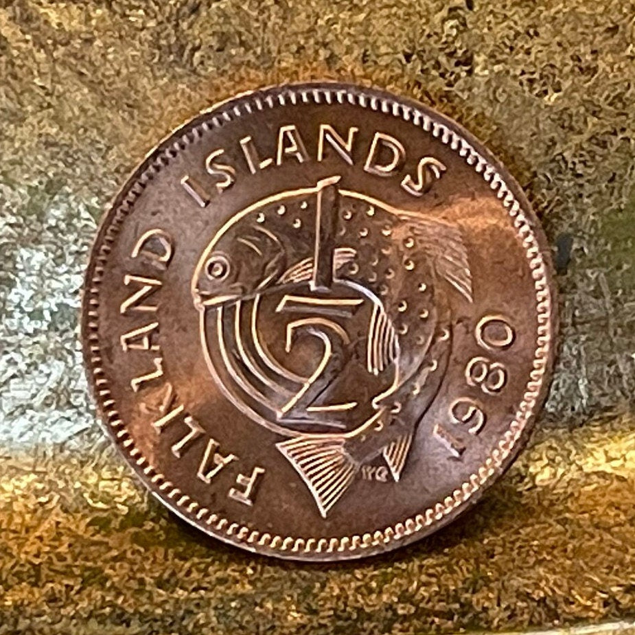 Salmon 1/2 Cent Falkland Islands Authentic Coin Money for Jewelry and Craft Making