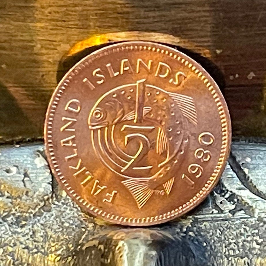 Salmon 1/2 Cent Falkland Islands Authentic Coin Money for Jewelry and Craft Making