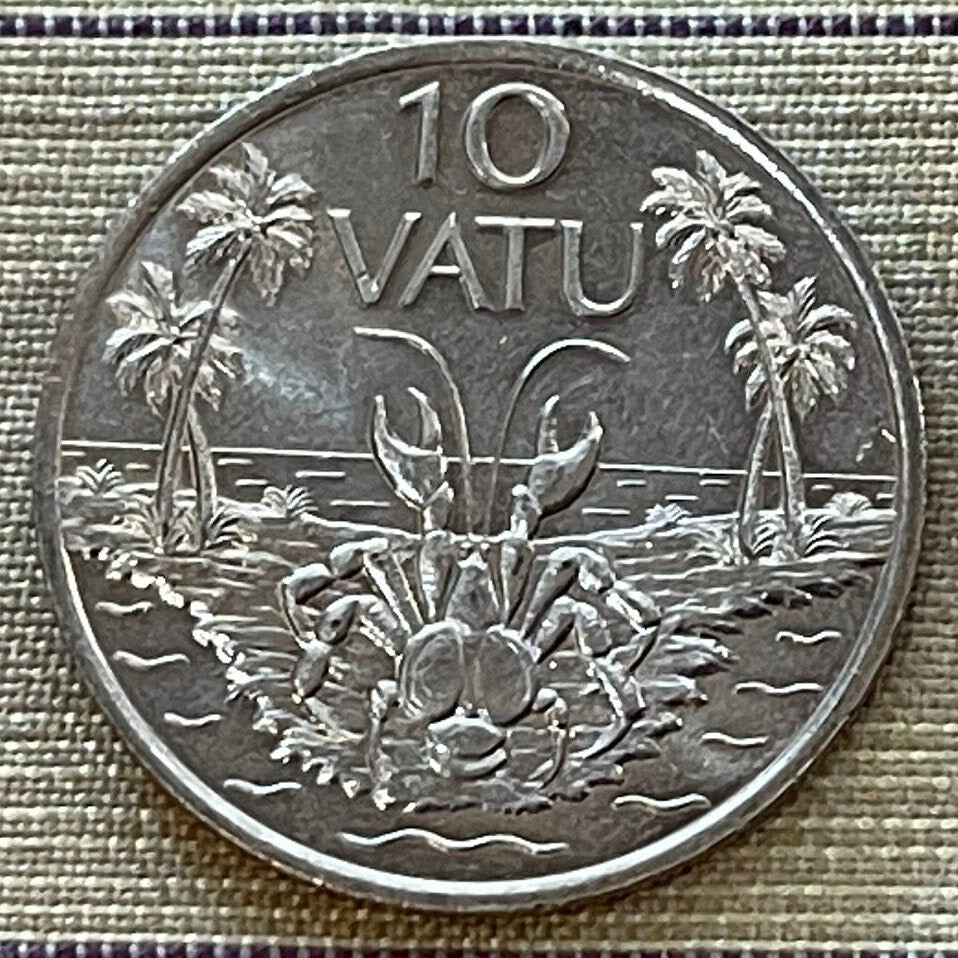 Coconut Crab 10 Vatu Vanuatu Authentic Coin Money for Jewelry and Craft Making (Robber Crab) (Palm Thief) (Hermit Crab) (Melanesia)