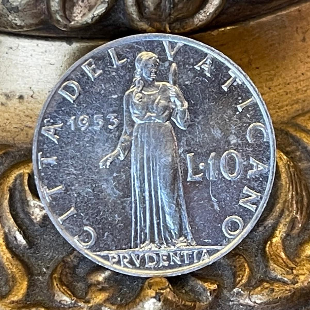 Cardinal Virtue Prudence & Pope Pius XII 10 Lire Vatican City Authentic Coin Money for Jewelry and Craft Making (Prudentia)