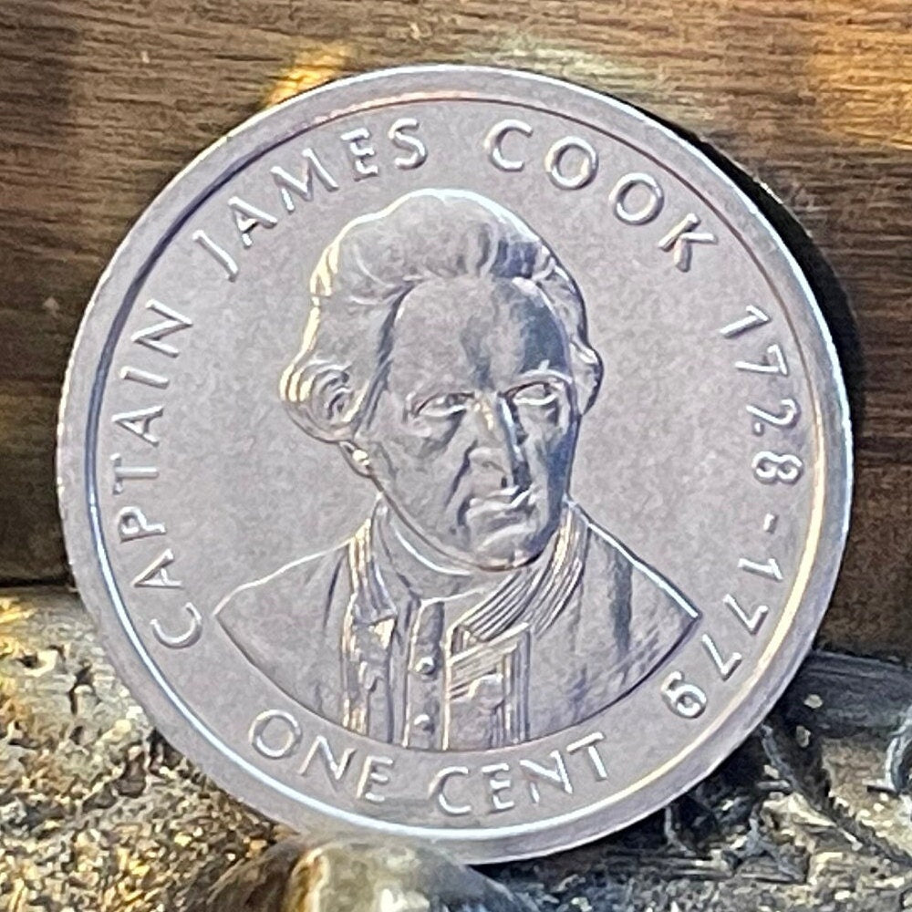 Captain James Cook 1 Cent Cook Islands Authentic Coin Money for Jewelry and Craft Making (2003) (Nautical) (Sailing)