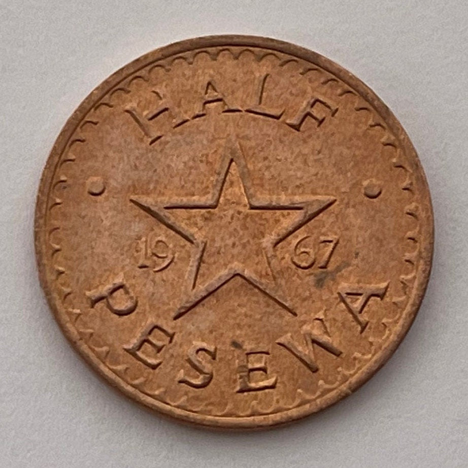 Atumpan Talking Drums & Black Star of Africa Half Pesewa Ghana Authentic Coin Money for Jewelry (Adowa Dance) (1967) (BLM) (Pan-African)