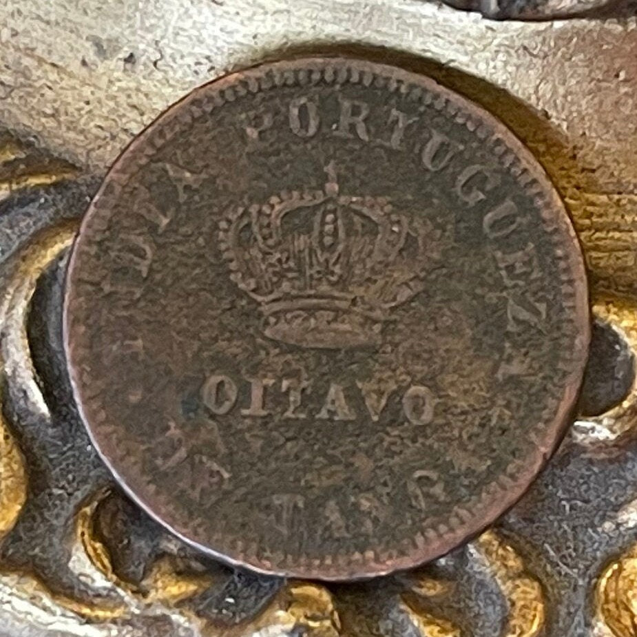 King Luís the Popular 1/8th Tanga Portuguese India Authentic Coin Money for Jewelry (Hamlet Translator) (Oitavo de Tanga) (Goa)