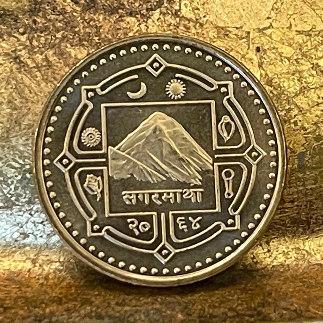 Mount Everest Sagarmatha & Nepal Map 1 Rupee Nepal Authentic Coin Charm for Jewelry (Holy Mother Mountain) (Head in Great Blue Sky)