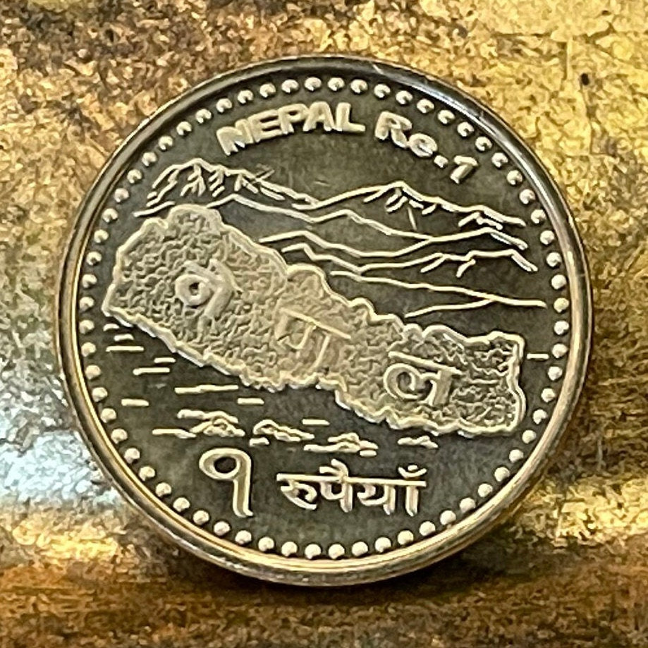 Mount Everest Sagarmatha & Nepal Map 1 Rupee Nepal Authentic Coin Charm for Jewelry (Holy Mother Mountain) (Head in Great Blue Sky)