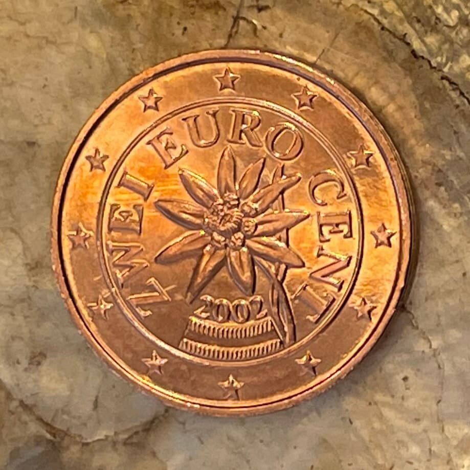 Edelweiss Austria 2 Euro Cent Authentic Coin Money for Jewelry and Craft Making