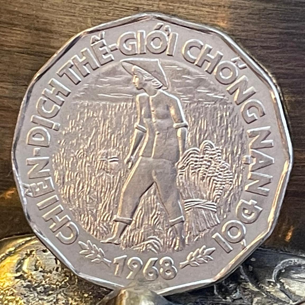 Rice Farmer in Mekong Delta 20 Đồng Vietnam Authentic Coin Money for Jewelry and Craft Making (1968) (South Vietnam) (Dodecagonal)