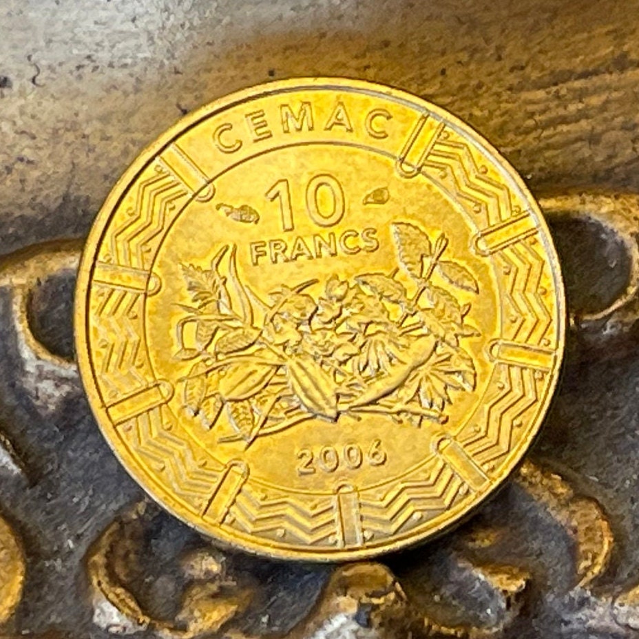 Cocoa & Cassava 10 Francs Central African States 10 CFA Francs Authentic Coin Money for Jewelry and Craft Making (Cacao) (Manioc)