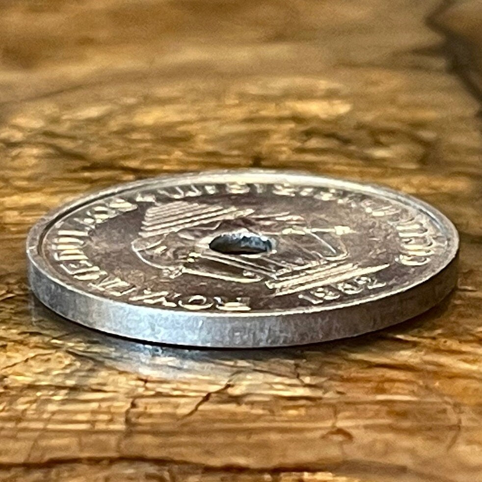 Airavata the 3-Headed White Elephant King 20 Cents Laos Authentic Coin Money for Jewelry (Lotus) (Hole in Coin) (1952) (7-Folded Umbrella)
