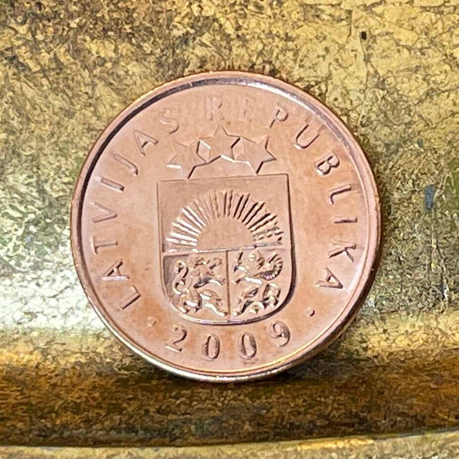 Lion, Griffin, Sun and Stars 2 Santimi Latvia Authentic Coin Money for Jewelry and Craft Making
