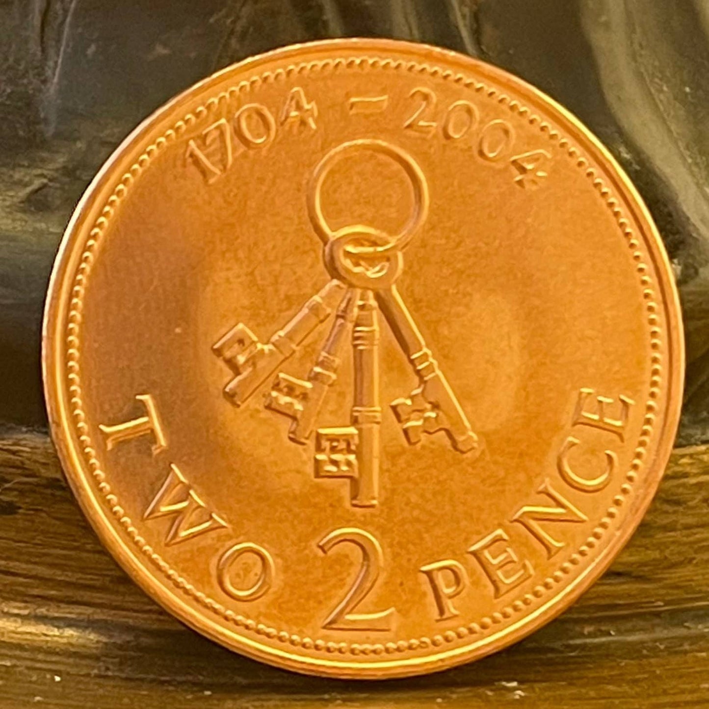 Keys of Gibraltar 2 Pence Gibraltar Authentic Coin Money for Jewelry and Craft Making (British Empire) (Key Ring) 2004