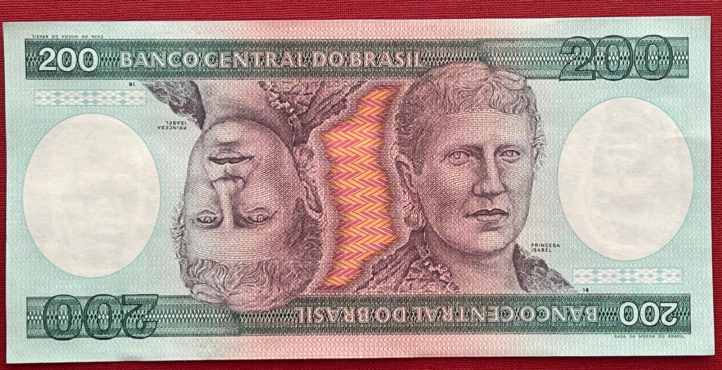 The Redemptress, Isabel, Princess Imperial & Freed Slaves 200 Cruzieros Brazil Authentic Banknote Money for Collage (Abolition) (Golden Law)