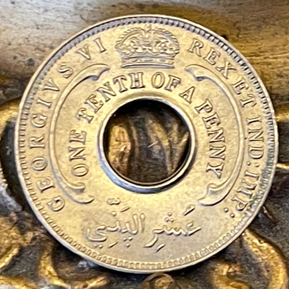 Hexagram Star & George VI Crown with Hole 1/10th Penny British West Africa Authentic Coin Money for Jewelry (King George VI) 6-Pointed Star
