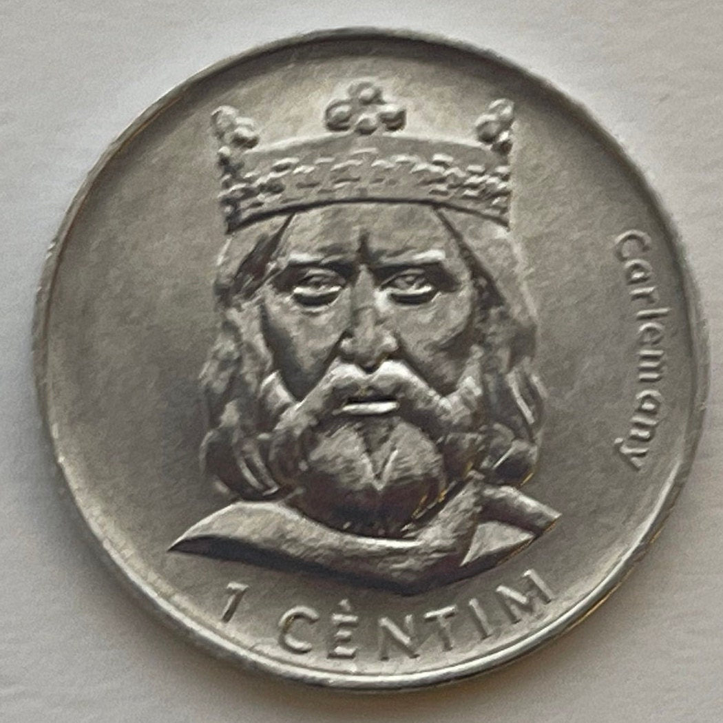 Emperor Charlemagne 1 Centim Andorra Authentic Coin Money for Jewelry and Craft Making (Father of Europe) (Charles the Great)
