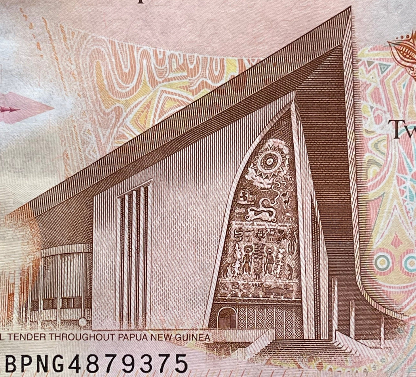 Wild Boar Head & National Parliament House 20 Kina Papua New Guinea Authentic Banknote Money for Jewelry and Collage (Capitalist Pig)