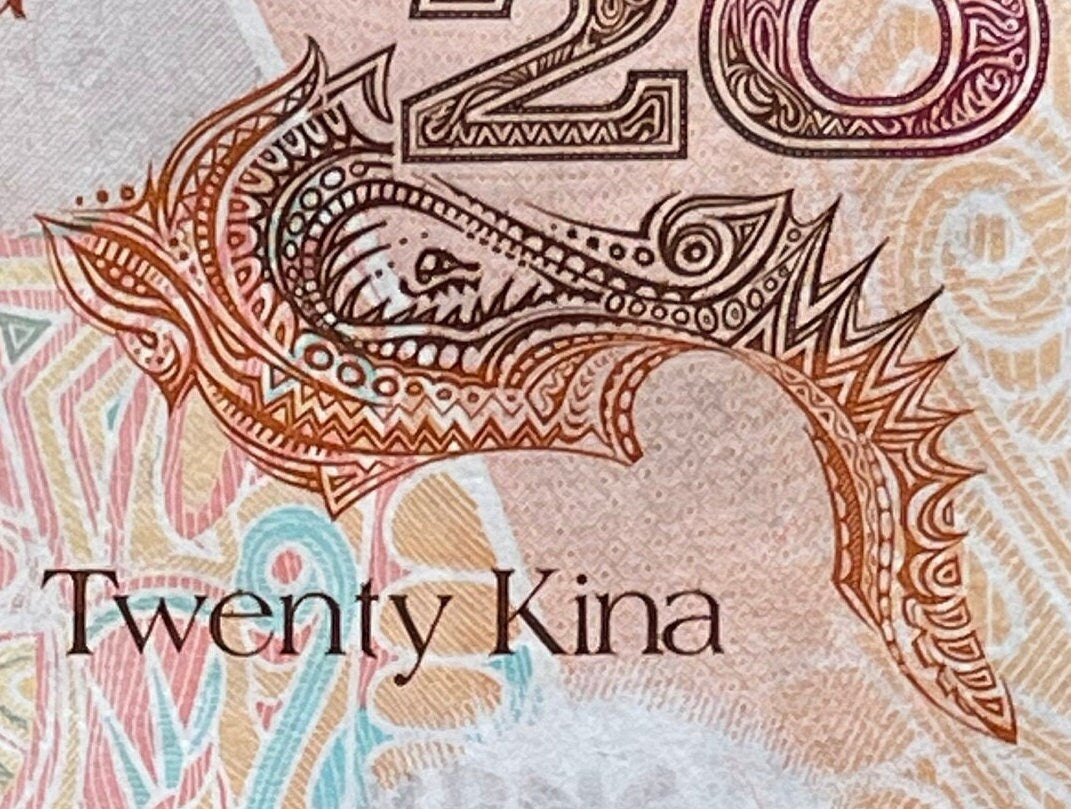 Wild Boar Head & National Parliament House 20 Kina Papua New Guinea Authentic Banknote Money for Jewelry and Collage (Capitalist Pig)