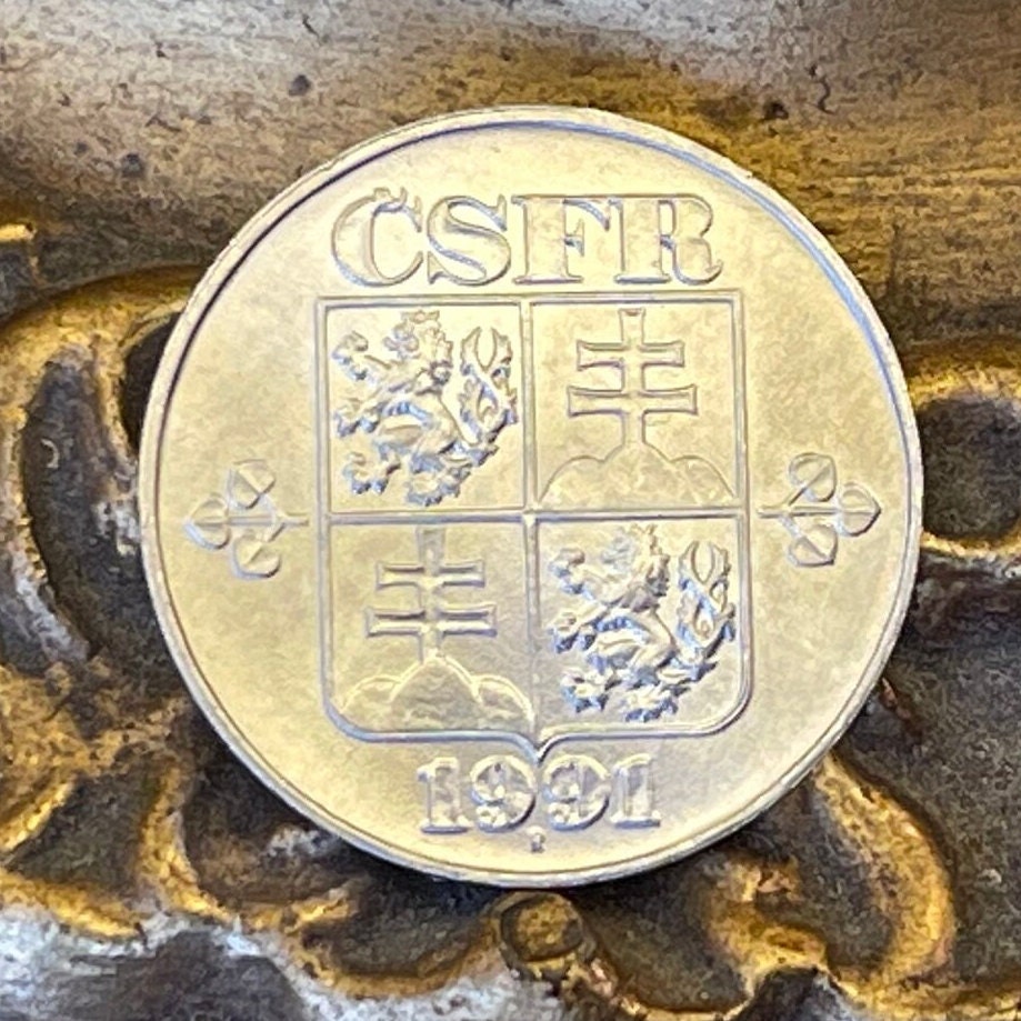 Bohemian Lion & Slovak Double-Cross from Hyphen War Era 10 Haleru Czech and Slovak Federative Republic Authentic Coin Money for Jewelry CSFR