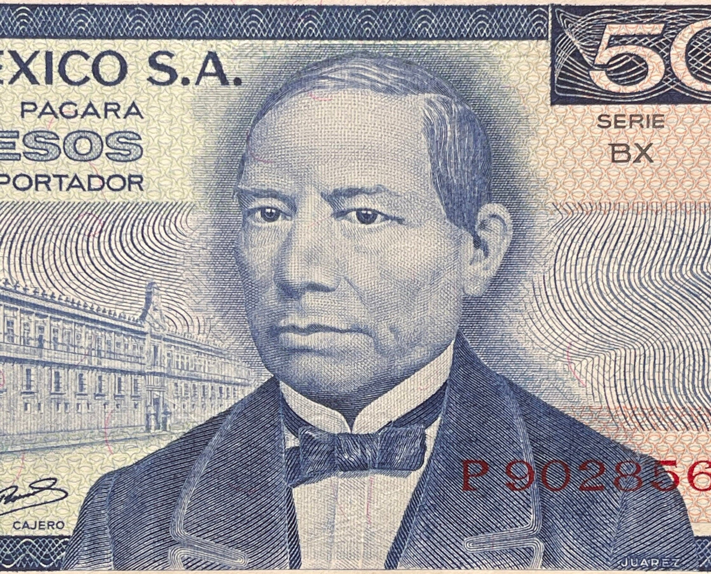 Zapotec Maize God of Abundant Sustenance Pitao Cozobi & Benito Juarez 50 Pesos Mexico Authentic Banknote Money for Collage (Oaxaca) (Palace)
