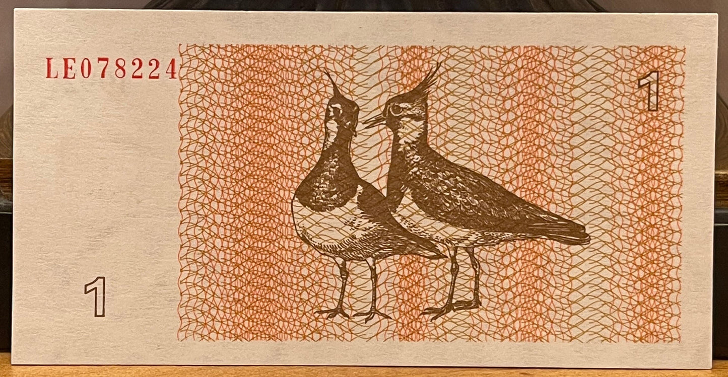 Northern Lapwings & Vytis Knight 1 Talonas Lithuania Authentic Banknote Money for Jewelry and Craft Making (Plover) (Peewit) (Love Birds)