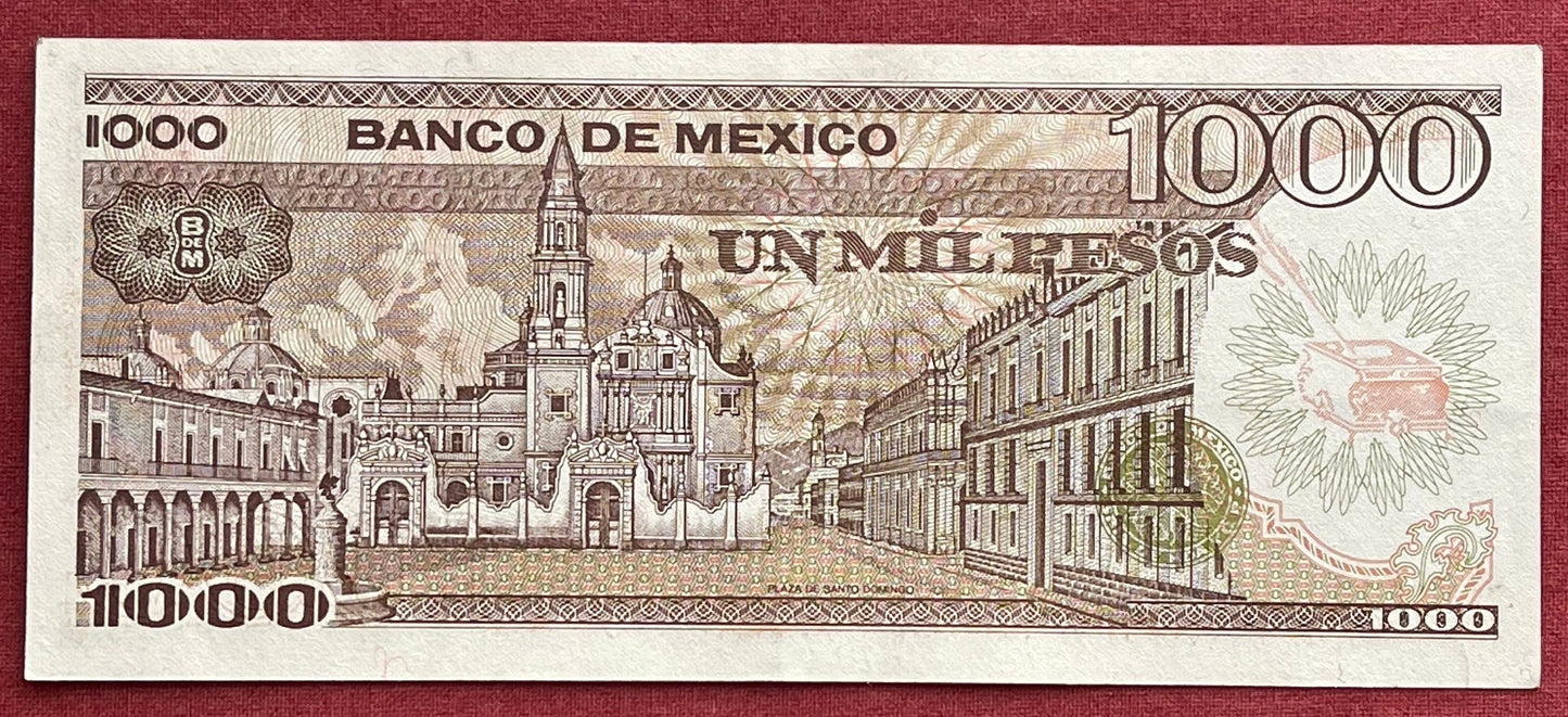 Poet Sor Juana Inés de la Cruz & Church of Santo Domingo 1000 Pesos Mexico Authentic Banknote Money for Jewelry and Collage (Tenth Muse)