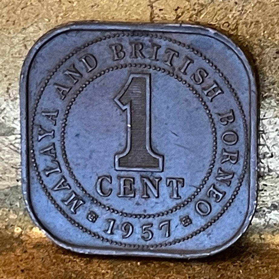 Queen Elizabeth II Square 1 Cent Malaya and British Borneo Authentic Coin Money for Jewelry and Craft Making
