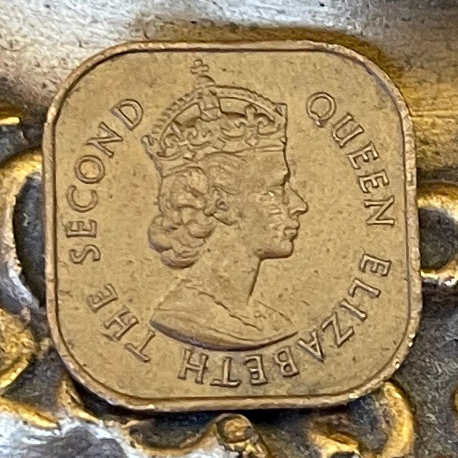 Queen Elizabeth II Square 1 Cent Malaya and British Borneo Authentic Coin Money for Jewelry and Craft Making