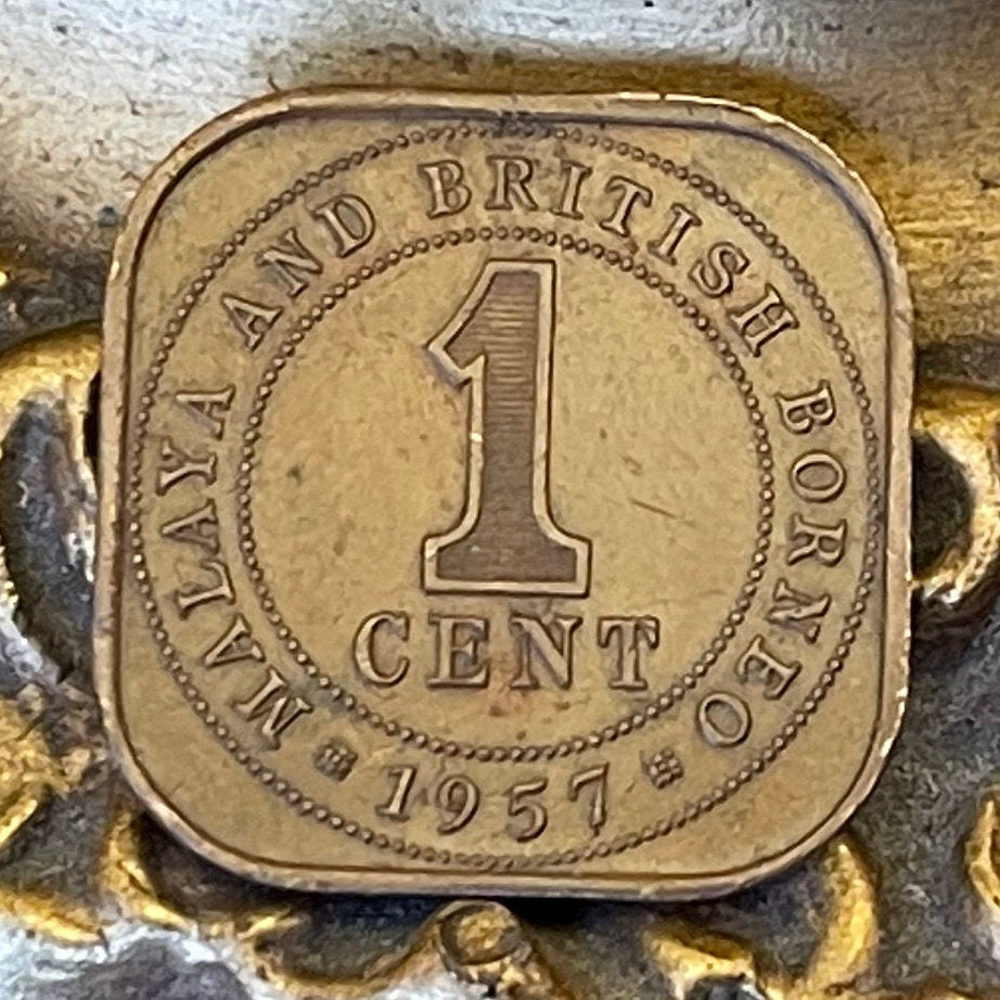 Queen Elizabeth II Square 1 Cent Malaya and British Borneo Authentic Coin Money for Jewelry and Craft Making