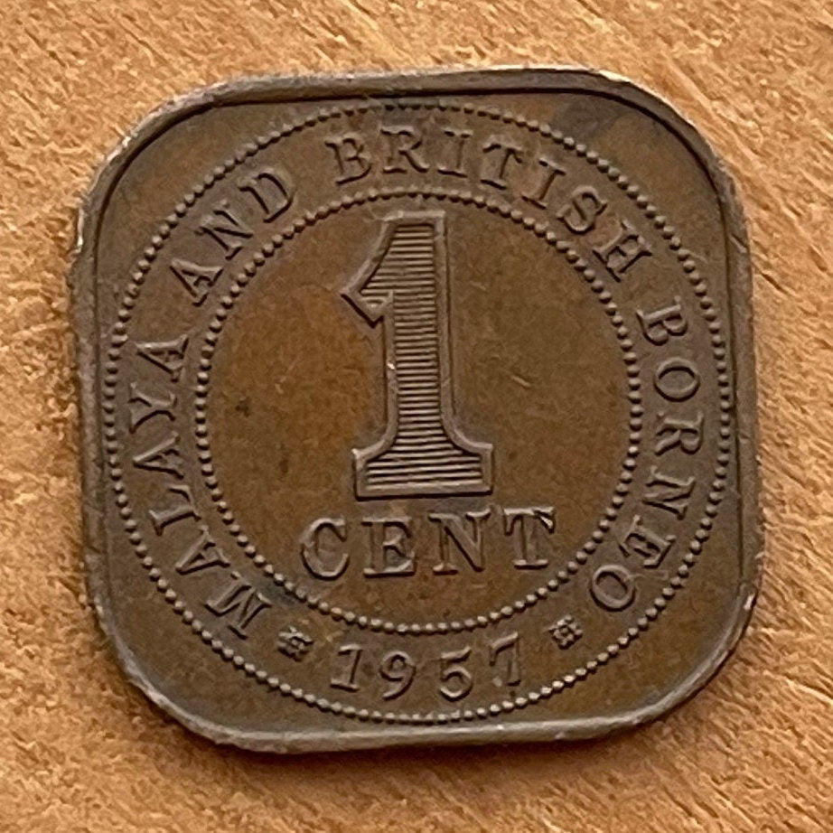 Queen Elizabeth II Square 1 Cent Malaya and British Borneo Authentic Coin Money for Jewelry and Craft Making