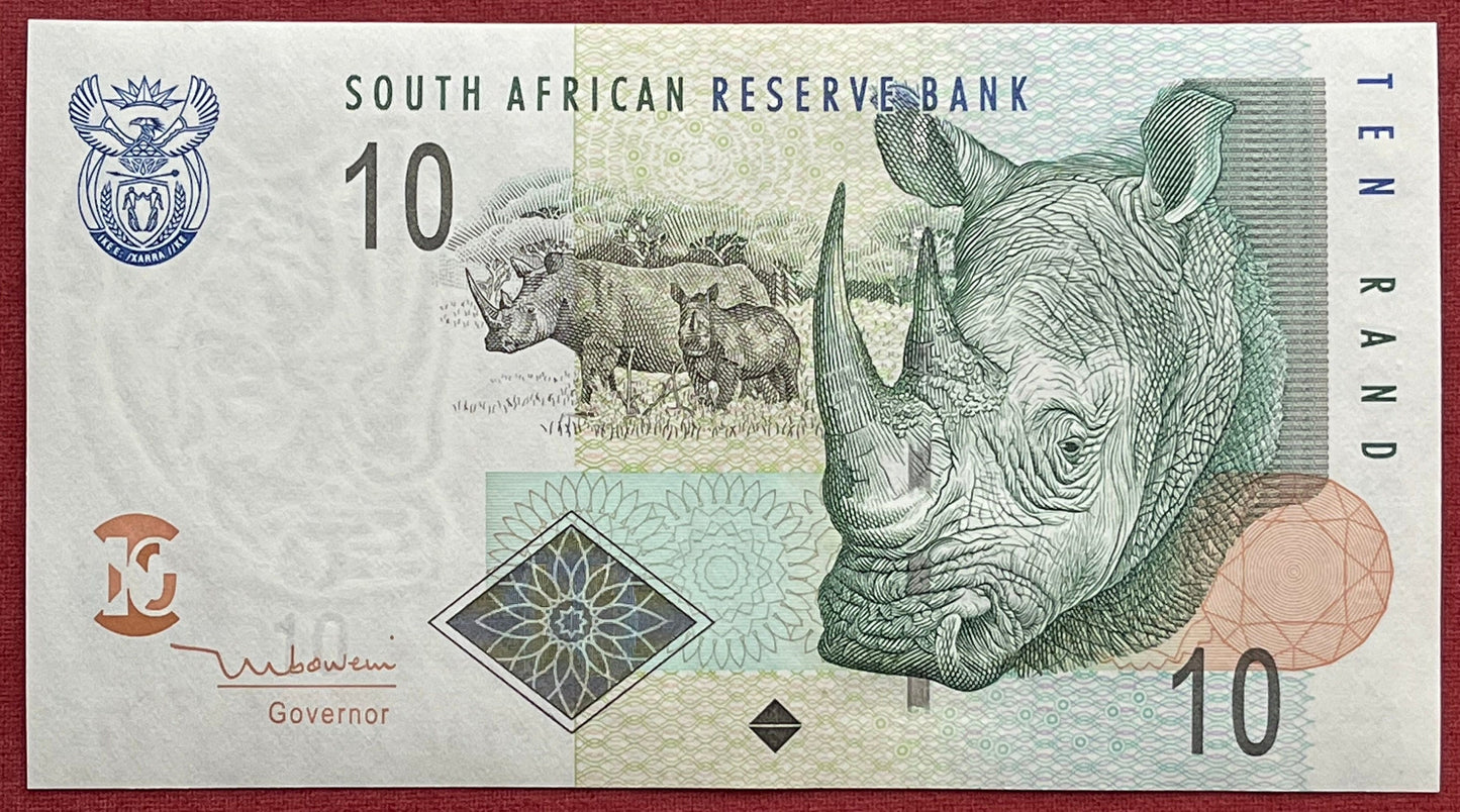 Southern White Rhino Family & Sheep Family 10 Rand South Africa Authentic Banknote Money for Jewelry and Collage