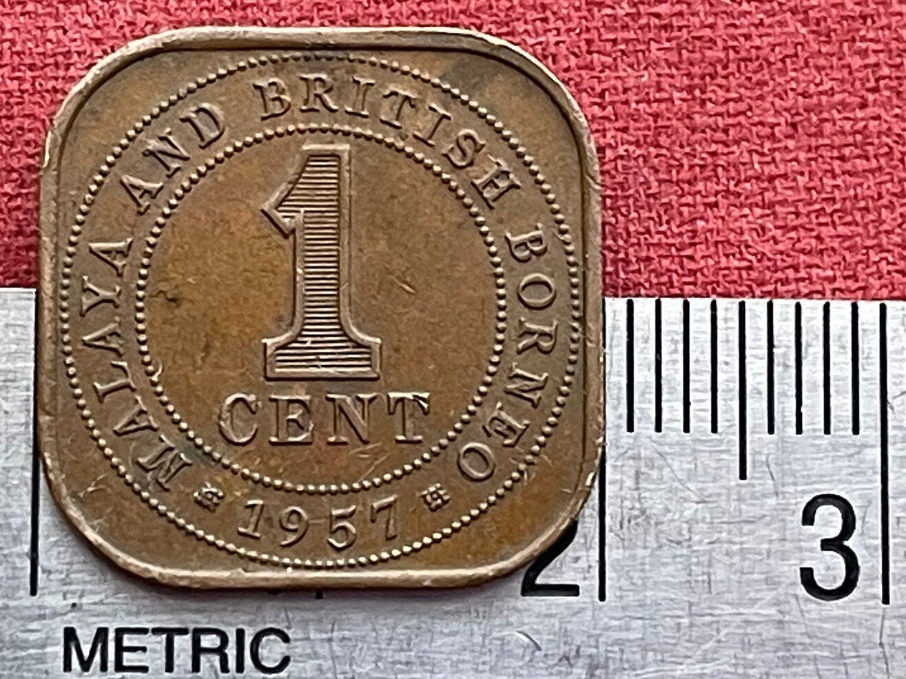 Queen Elizabeth II Square 1 Cent Malaya and British Borneo Authentic Coin Money for Jewelry and Craft Making