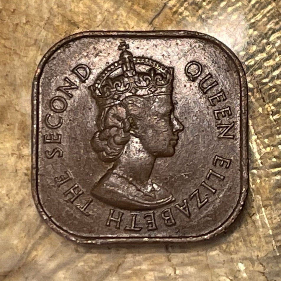Queen Elizabeth II Square 1 Cent Malaya and British Borneo Authentic Coin Money for Jewelry and Craft Making
