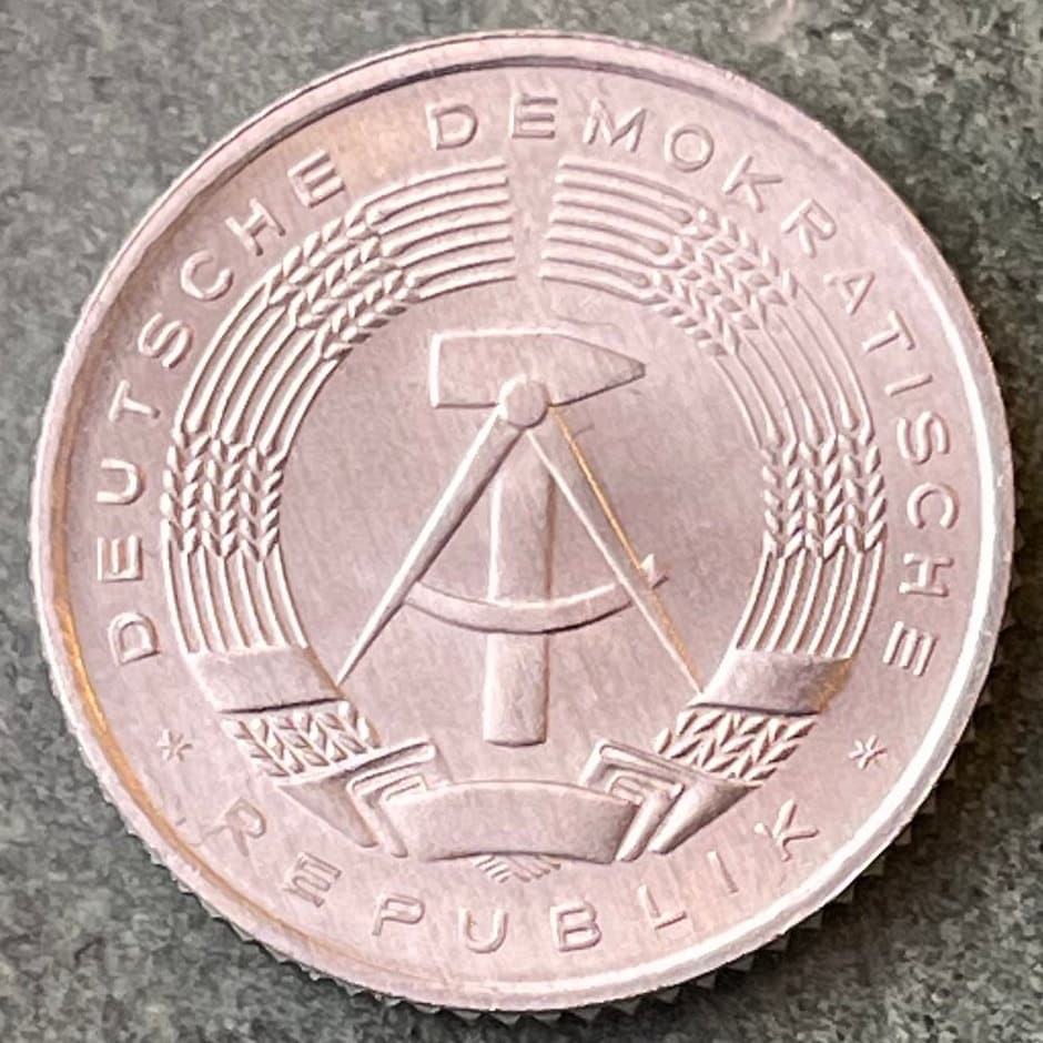 Hammer, Compass, Corn Wreath 50 Pfennig East Germany Authentic Coin Money for Jewelry and Craft Making (German Democratic Republic)