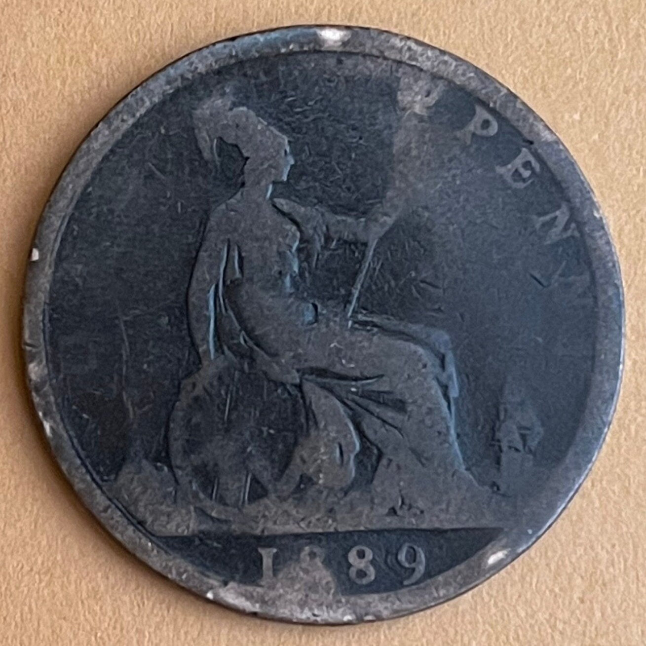 Queen Victoria (2nd Portrait) & Britannia with Trident 1 Penny Great Britain Authentic Coin Money for Jewelry (Bun Head) CONDITION: FAIR