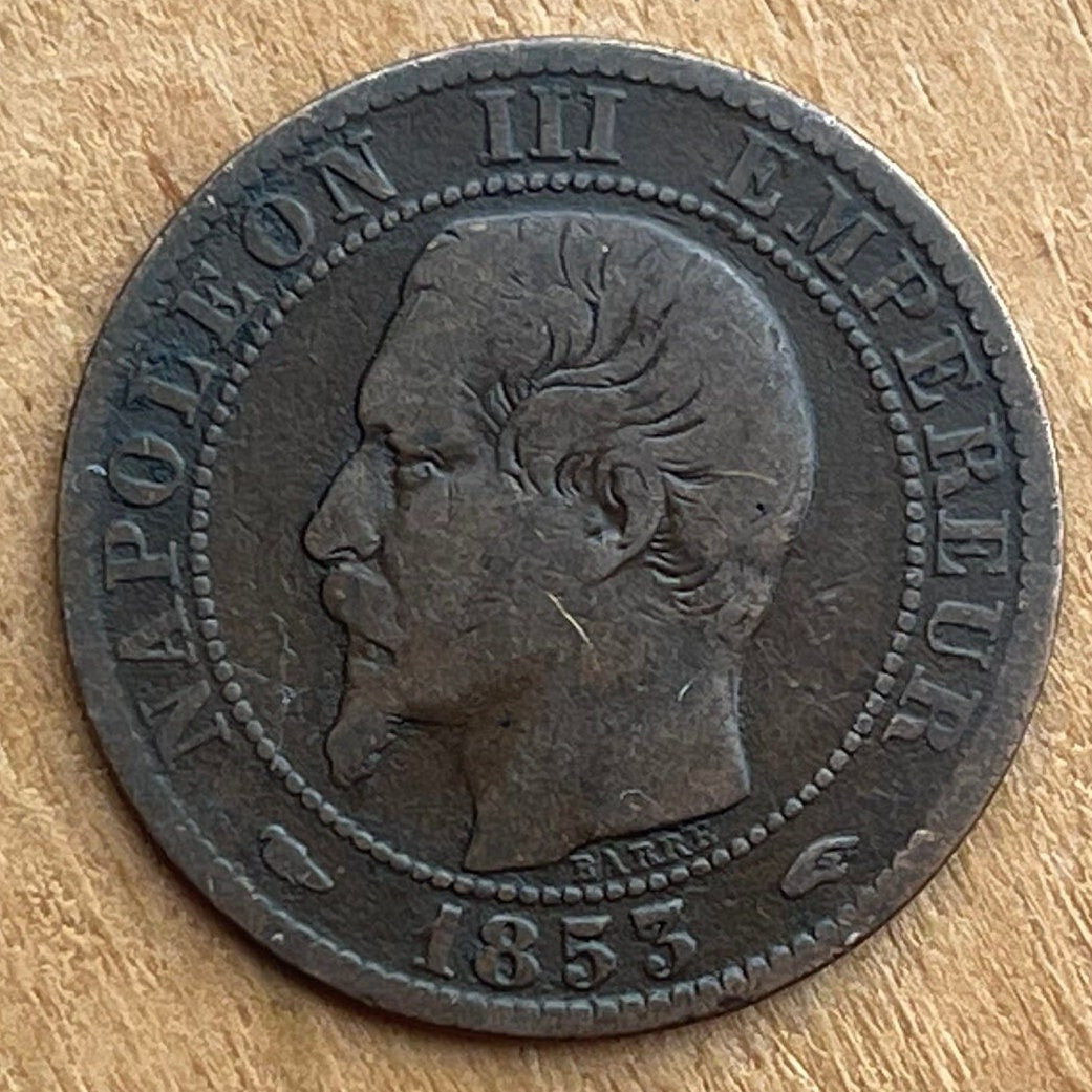 Emperor Napoleon III & French Imperial Eagle 5 Centimes France Authentic Coin Money for Jewelry and Craft Making (Second Empire)