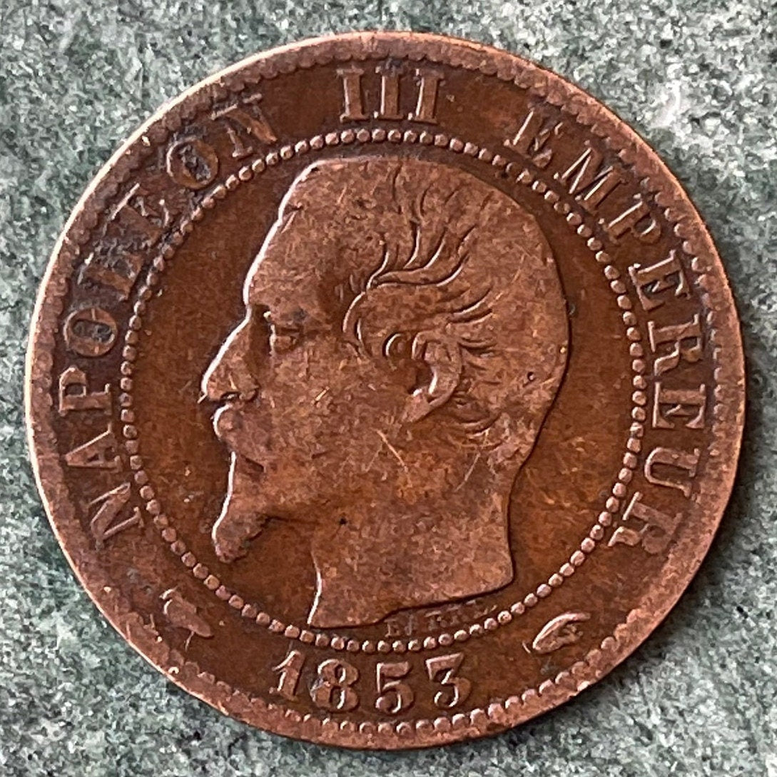 Emperor Napoleon III & French Imperial Eagle 5 Centimes France Authentic Coin Money for Jewelry and Craft Making (Second Empire)