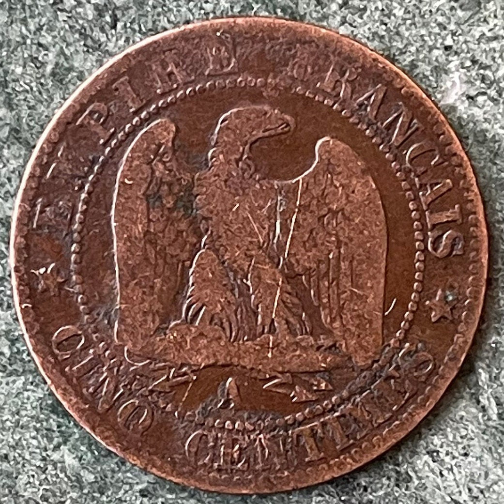 Emperor Napoleon III & French Imperial Eagle 5 Centimes France Authentic Coin Money for Jewelry and Craft Making (Second Empire)