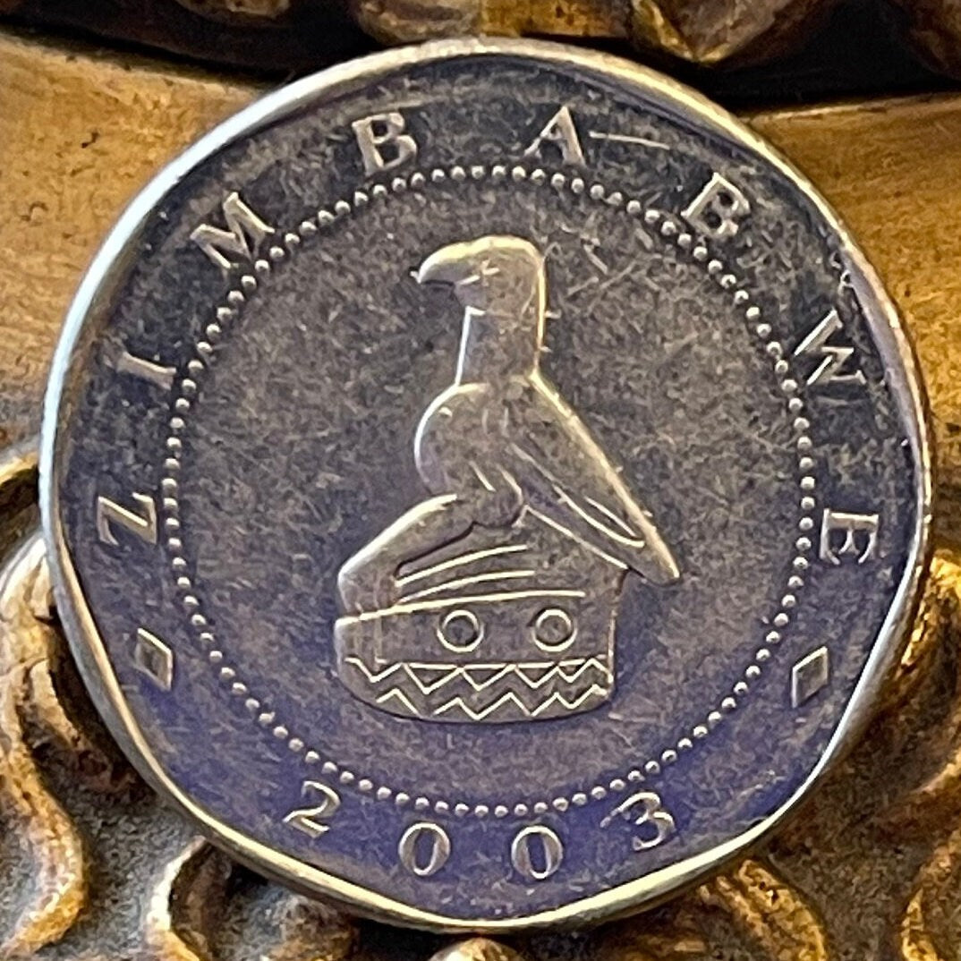Statue of the Unknown Soldier & Great Zimbabwe Bird 25 Dollars Zimbabwe Authentic Coin Money for Jewelry (Heroes Acre) (Harare) (Shona)