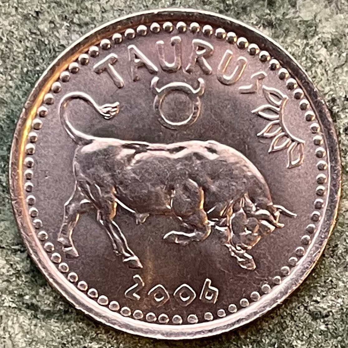 Taurus the Bull 10 Shillings Somaliland Authentic Coin Money for Jewelry and Craft Making (Zodiac Series) (Astrology) Bull of Heaven