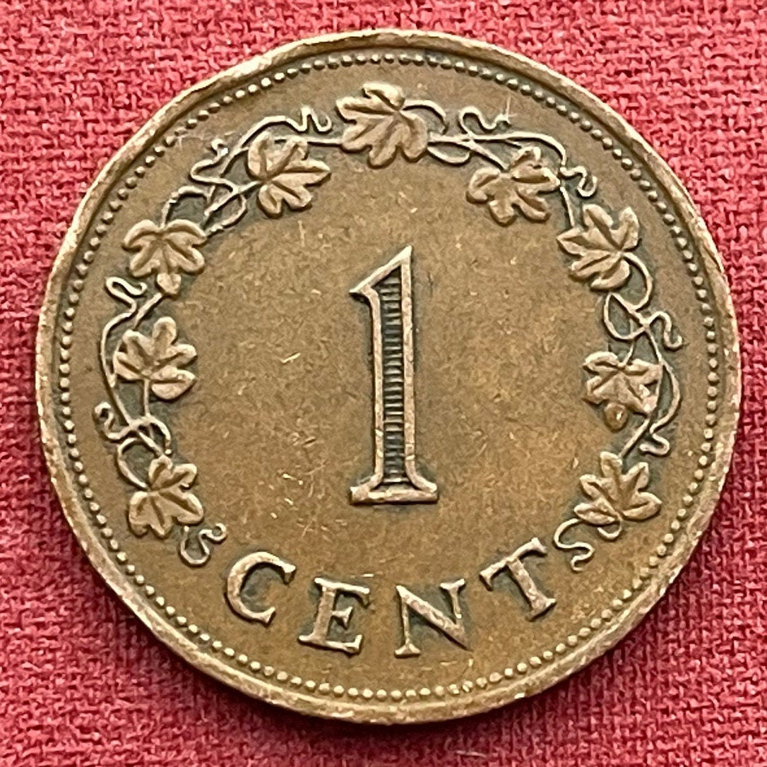George Cross 1 Cent Malta Authentic Coin Money for Jewelry and Craft Making (For Gallantry) (St George and the Dragon) (Dolphins) VERY FINE