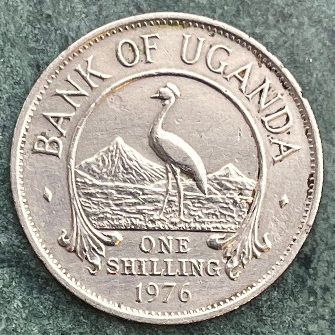 Mountains of the Moon & Crested Crane 1 Shilling Uganda Authentic Coin Money for Jewelry (Rwenzori Mountains) (Nile) (Grateful Dead)