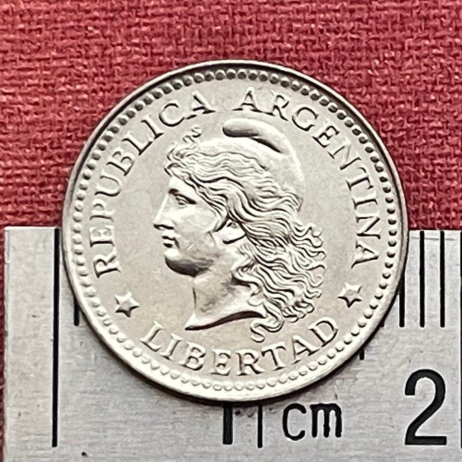 Goddess of Liberty by Oudiné in Phrygian Cap 5 Centavos Argentina Authentic Coin Money for Jewelry and Craft Making