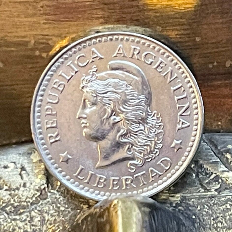Goddess of Liberty by Oudiné in Phrygian Cap 5 Centavos Argentina Authentic Coin Money for Jewelry and Craft Making