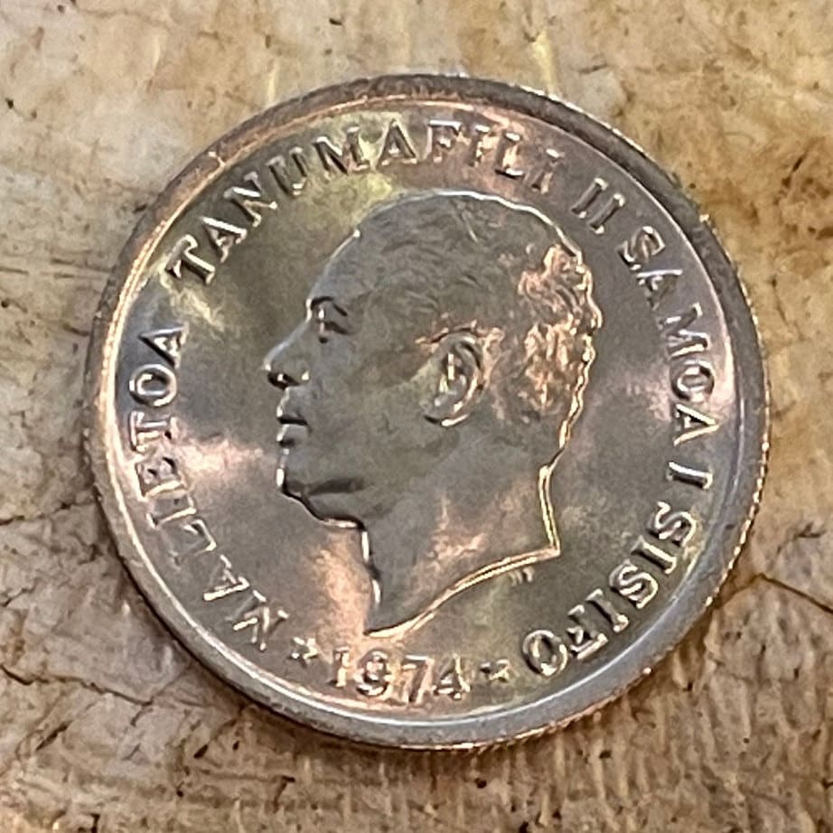 Pineapple & President-for-Life Malietoa Tanumafili II 5 Sene Samoa Authentic Coin Money for Jewelry and Craft Making
