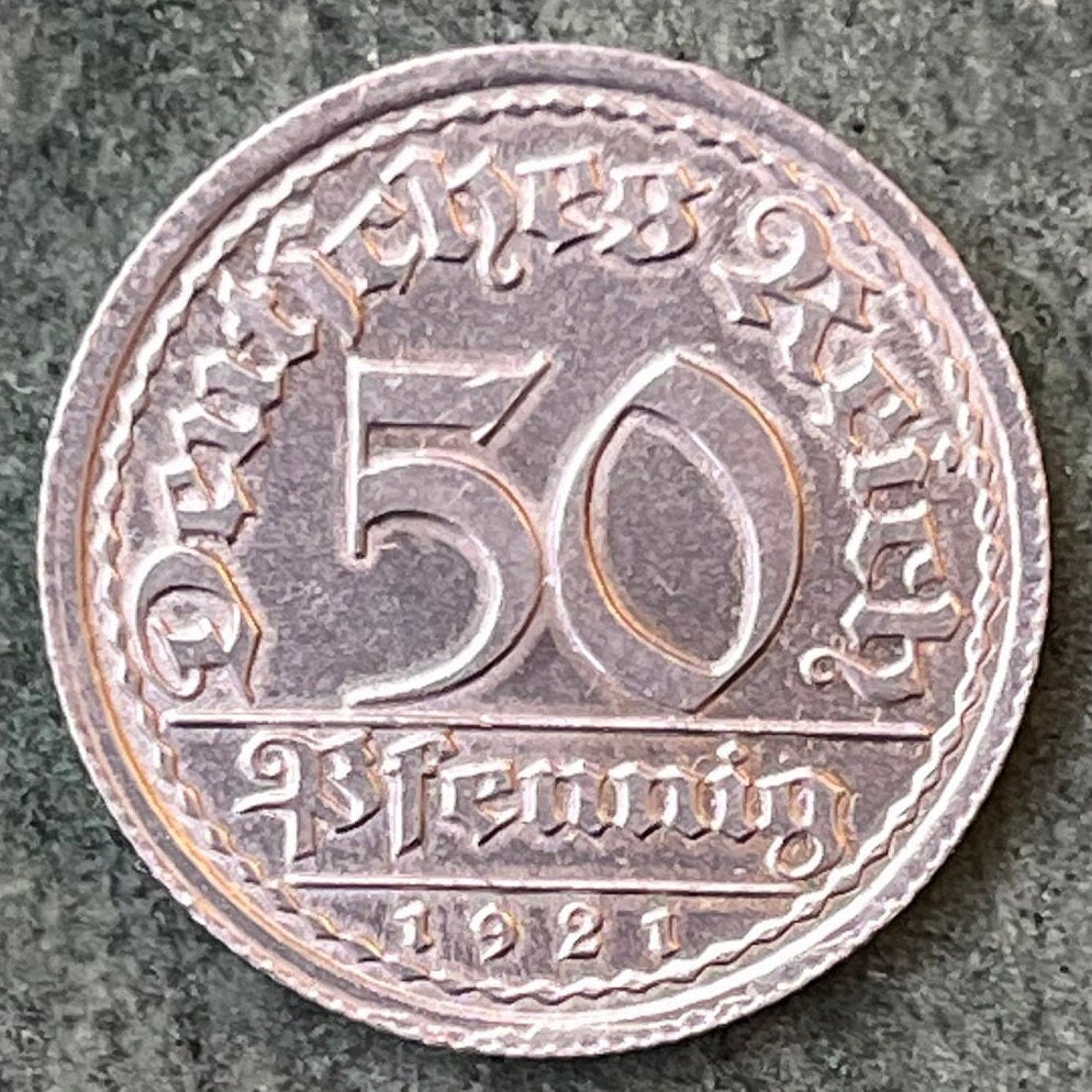 Harvest Wheatsheaf & Proverb "Sich Regen Bringt Segen" ("Effort Brings Reward") 50 Pfennig Germany Authentic Coin Money for Jewelry