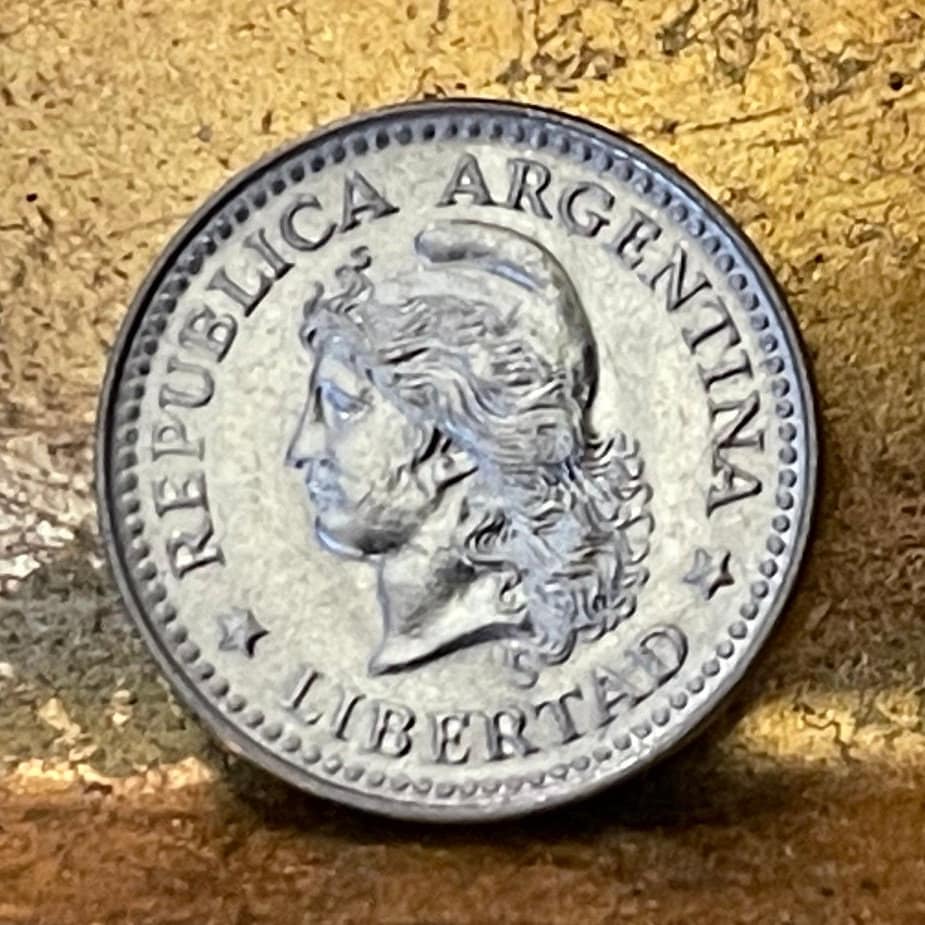 Goddess of Liberty by Oudiné in Phrygian Cap 5 Centavos Argentina Authentic Coin Money for Jewelry and Craft Making
