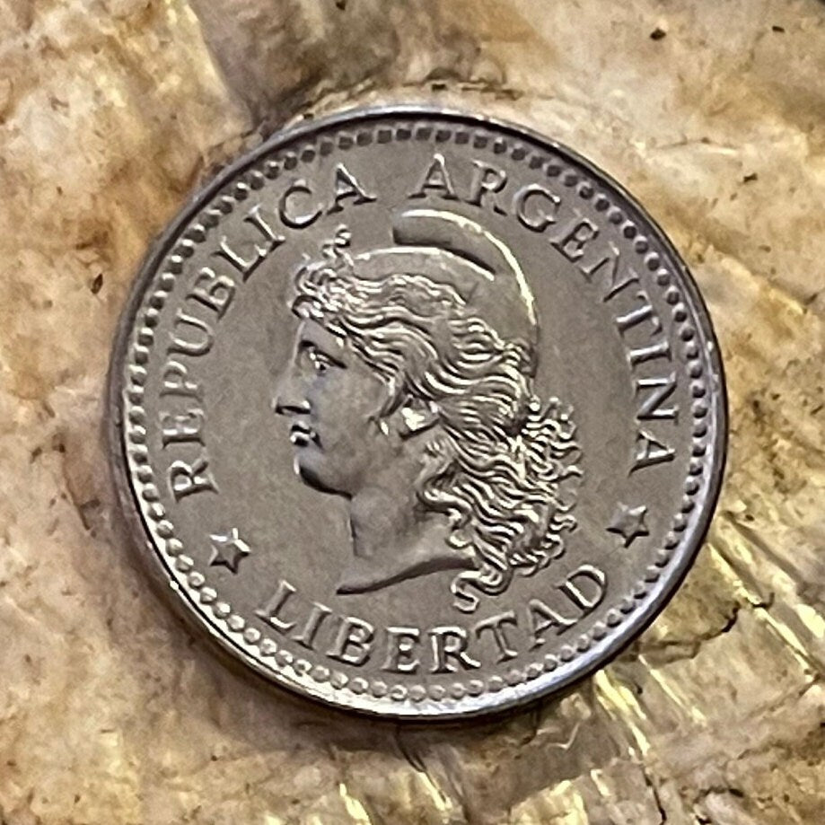 Goddess of Liberty by Oudiné in Phrygian Cap 5 Centavos Argentina Authentic Coin Money for Jewelry and Craft Making