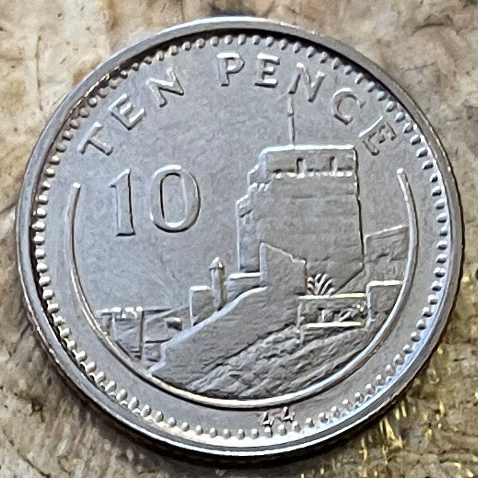 Moorish Castle 10 Pence Gibraltar Authentic Coin Money for Jewelry and Craft Making (Tower of Homage) (1994)