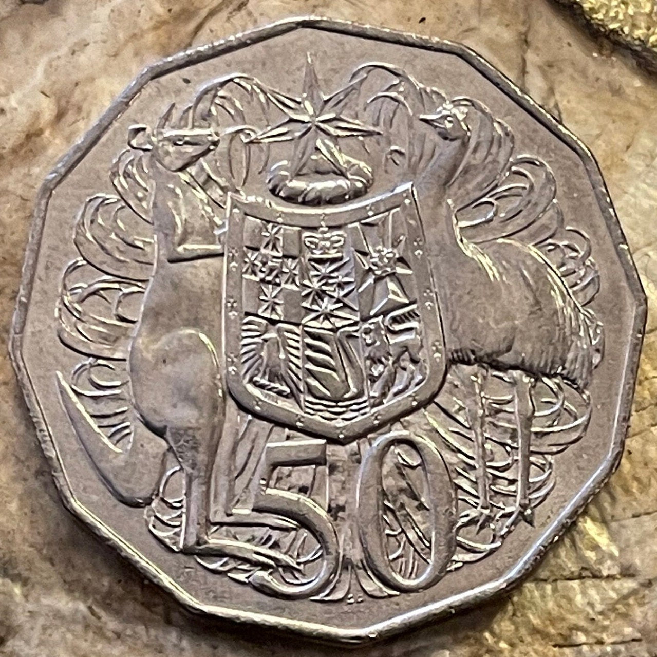 Kangaroo & Emu 50 Cents Australia Authentic Coin Money for Jewelry and Craft Making (Dodecagonal) (12-Sided)